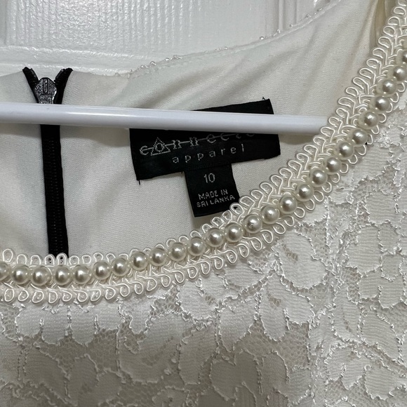 Black and White Cocktail Dress with Pearl Trim - Picture 2 of 4